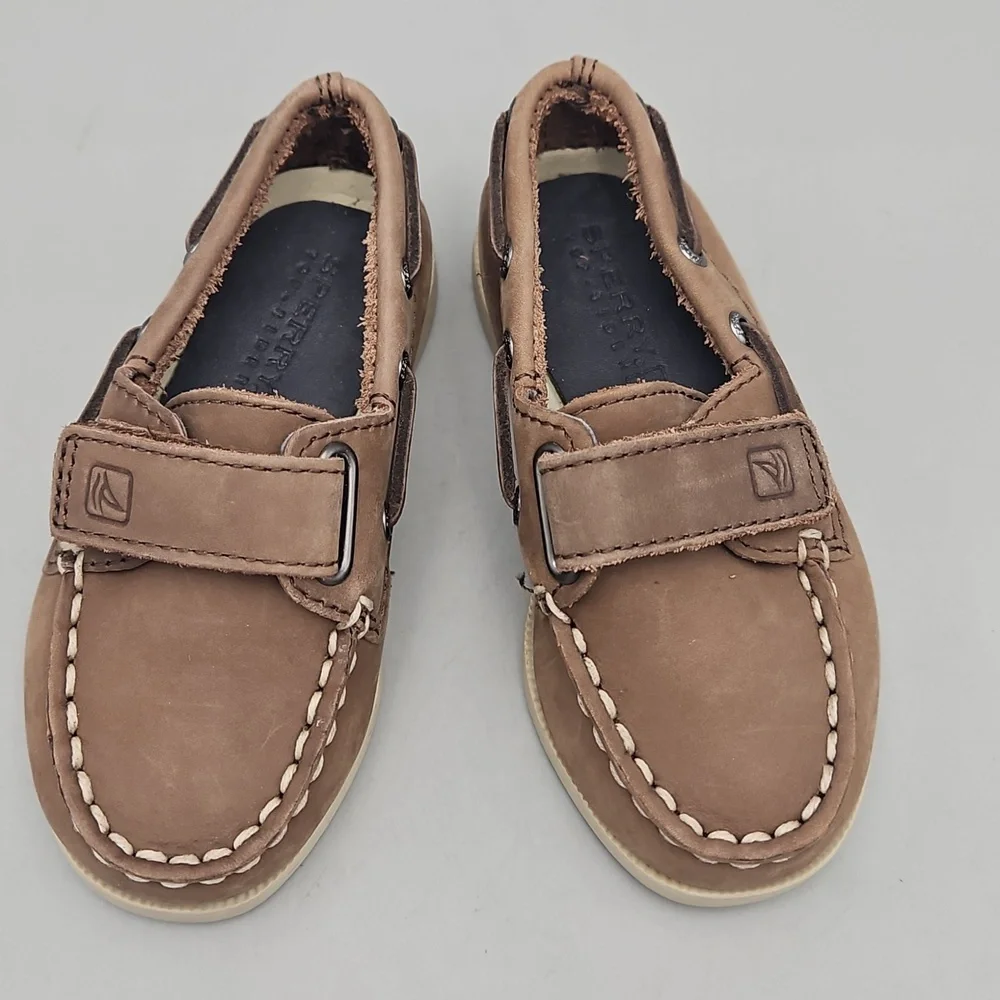 Sperry BABY size 7M brown leather hook and loop top sider with removable insoles